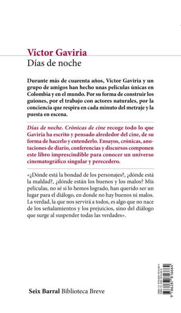 Contraportada Días de noche. Crónicas de cine