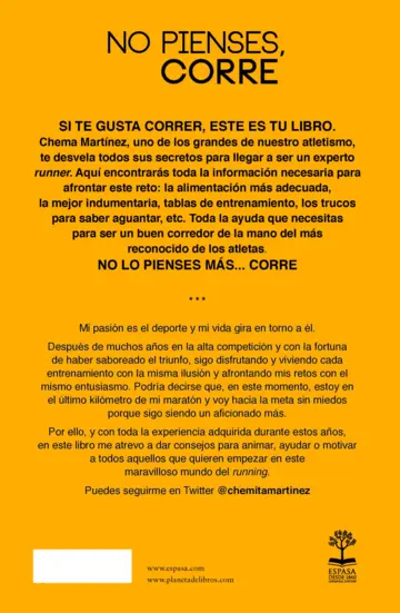 Contraportada No pienses, corre