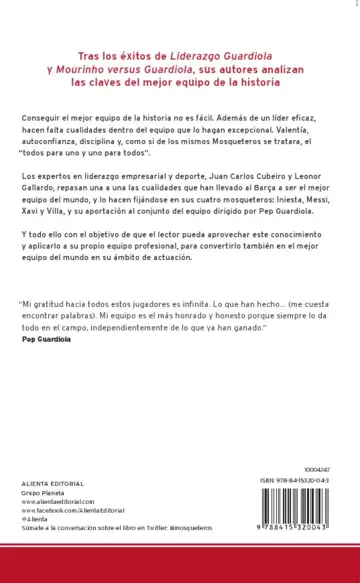 Contraportada Los Mosqueteros de Guardiola