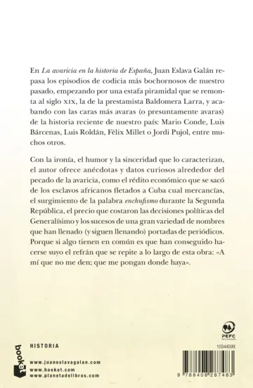 Contraportada La avaricia en la historia de España