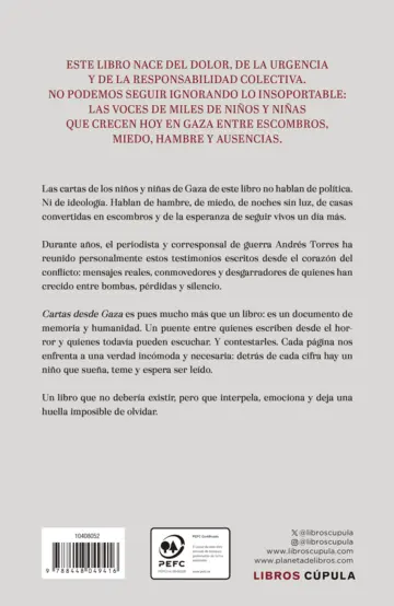 Contraportada Cartas desde Gaza