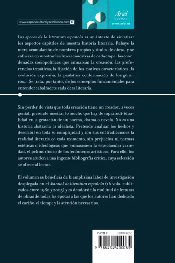 Contraportada Las Epocas de la Literatura Española